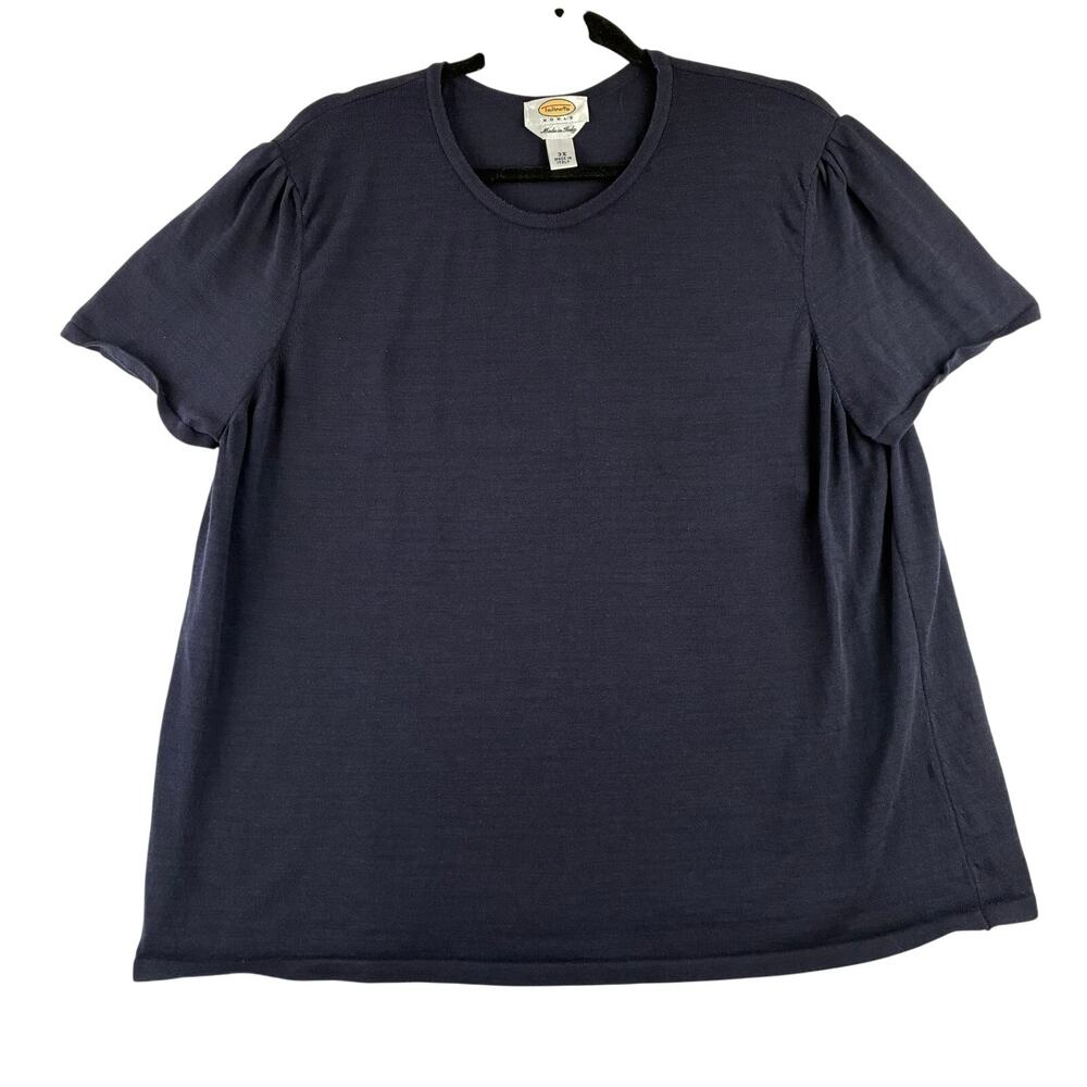 Vintage Talbots Made in Italy Knit Ruffle Sleeve T Blouse Women’s 3X Plus Navy